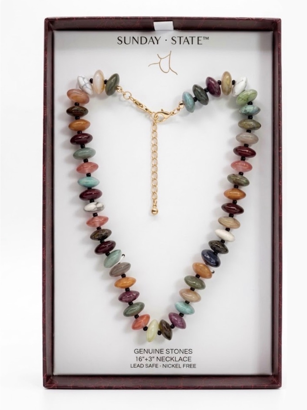 NWT ⚜️🤎⚜️ Sunday State Genuine Stones Multicolor Necklace